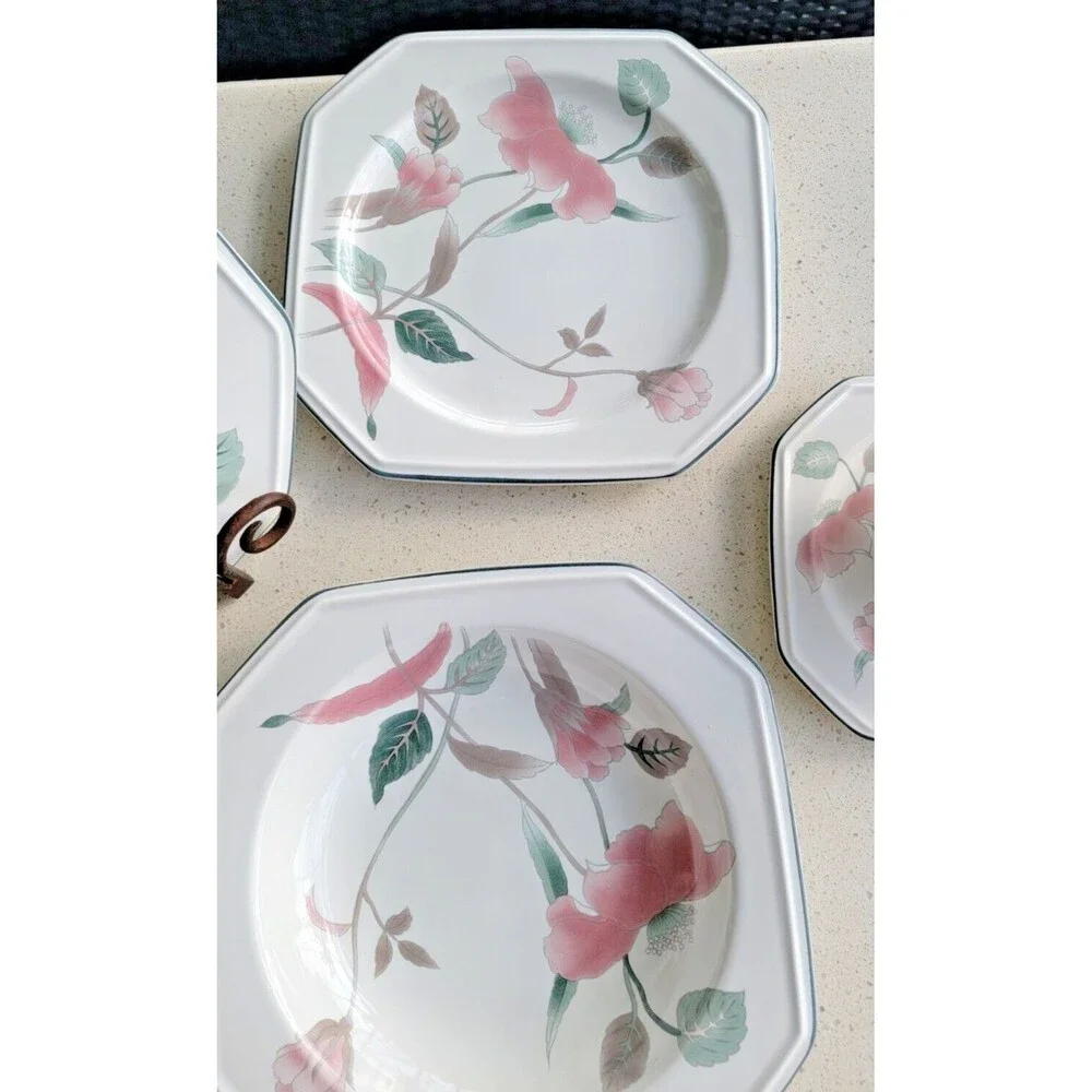 Set of Mikasa Continental Silk Flowers Square Dishes, Bowls, Cups, Saucers